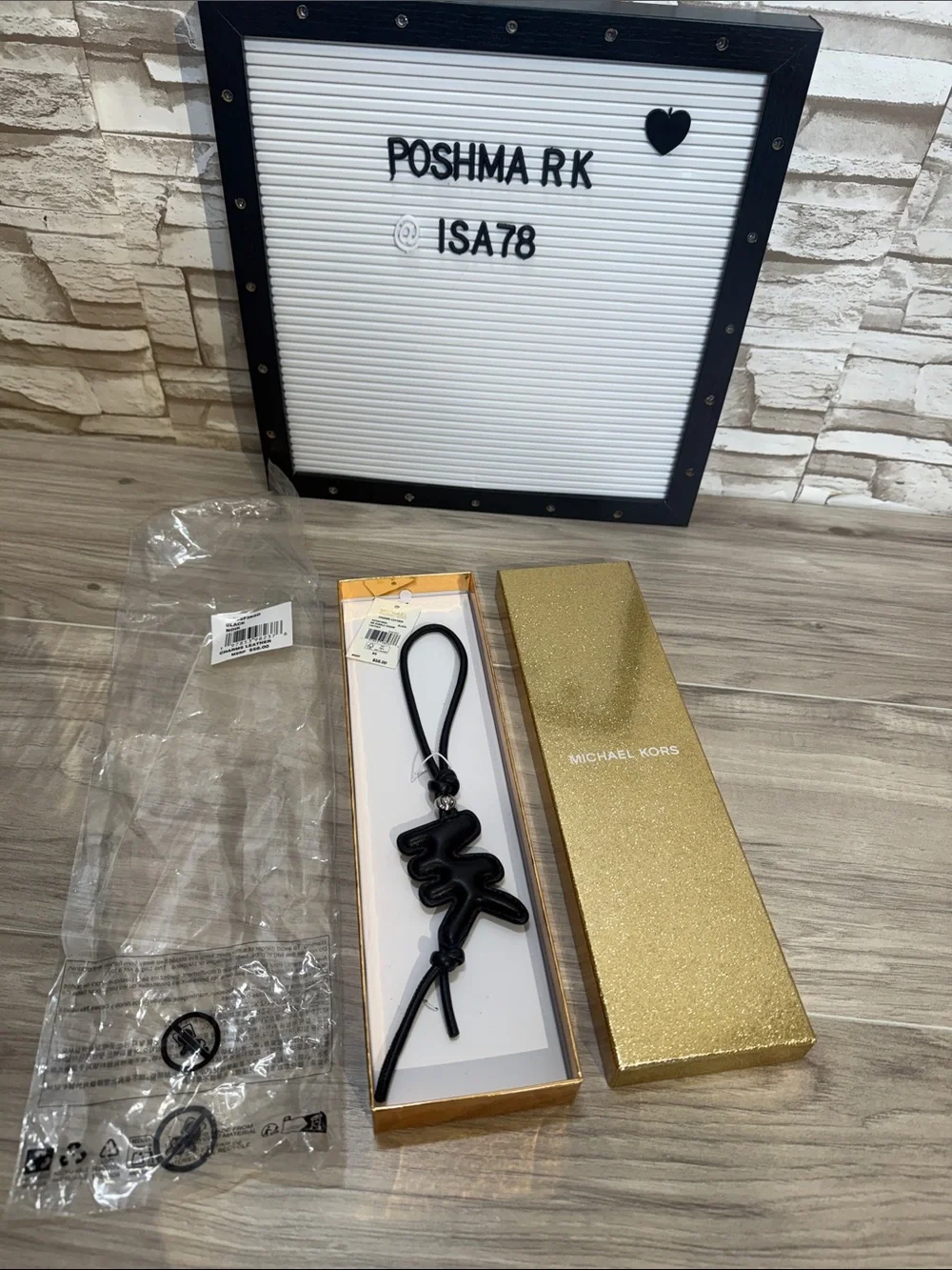 Michael Kors Black Puffy Logo Leather Bag Charm